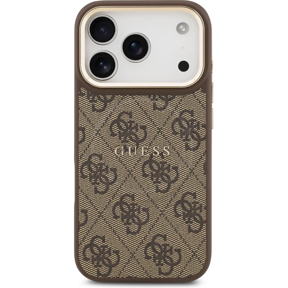 Guess-PU-Leather-4G-Gold-Frame-MagSafe-kryt-iPhone-17-Pro-hnedy