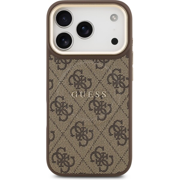 Guess-PU-Leather-4G-Gold-Frame-MagSafe-kryt-iPhone-17-Pro-hnedy