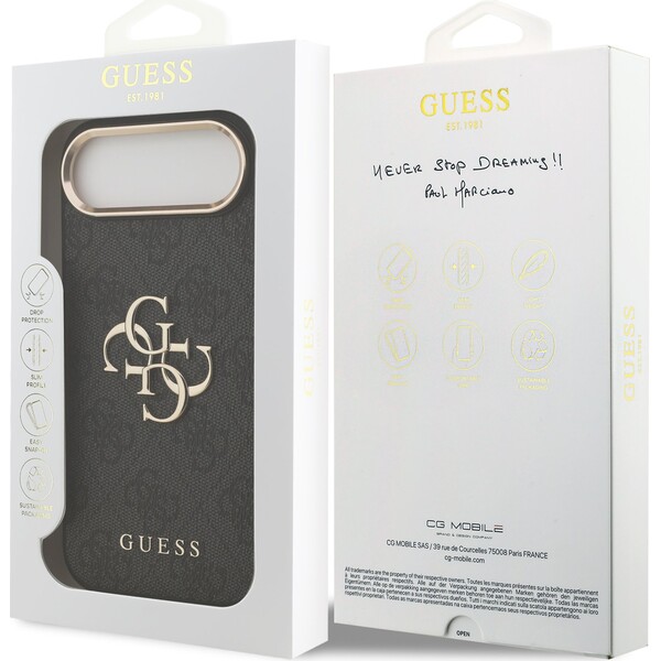 Guess-PU-Leather-4G-Metal-Logo-Gold-Frame-MagSafe-kryt-iPhone-Air-cerny
