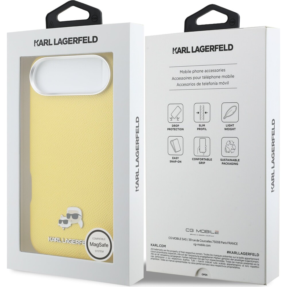 Karl-Lagerfeld-PU-Karl-and-Choupette-Heads-Pins-MagSafe-kryt-iPhone-Air-zluty