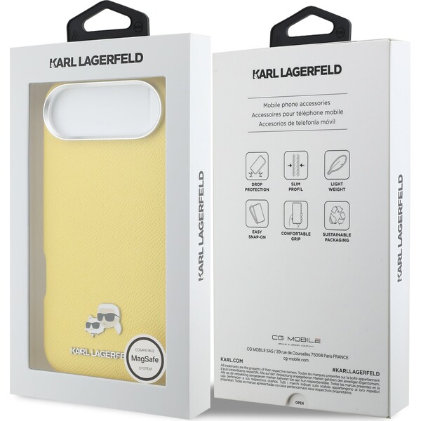Karl-Lagerfeld-PU-Karl-and-Choupette-Heads-Pins-MagSafe-kryt-iPhone-Air-zluty