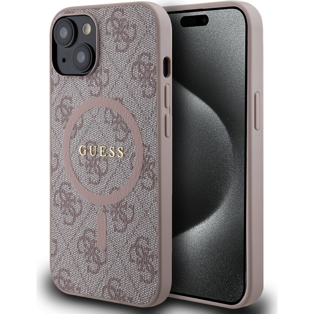 Guess-PU-Leather-4G-Colored-Ring-MagSafe-kryt-iPhone-14-ruzovy