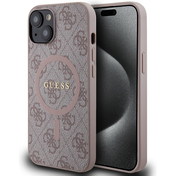 Guess-PU-Leather-4G-Colored-Ring-MagSafe-kryt-iPhone-14-ruzovy