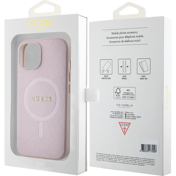 Guess PU Saffiano MagSafe kryt iPhone 15 růžový - Pouzdra - Obrázek 3092000N01