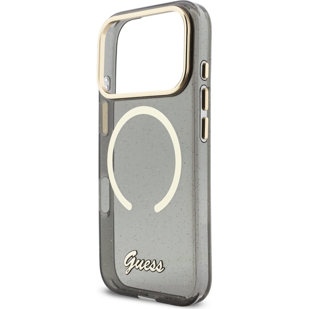 Guess-IML-Glitter-Script-Strap-MagSafe-kryt-iPhone-17-Pro-cerny