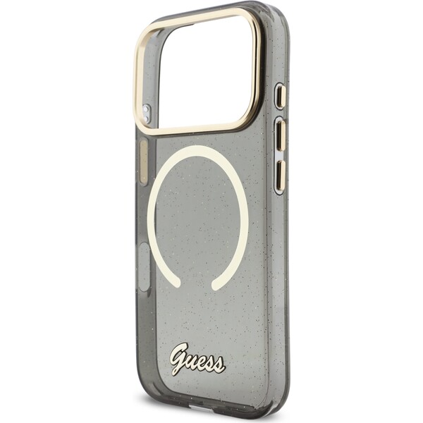 Guess-IML-Glitter-Script-Strap-MagSafe-kryt-iPhone-17-Pro-cerny