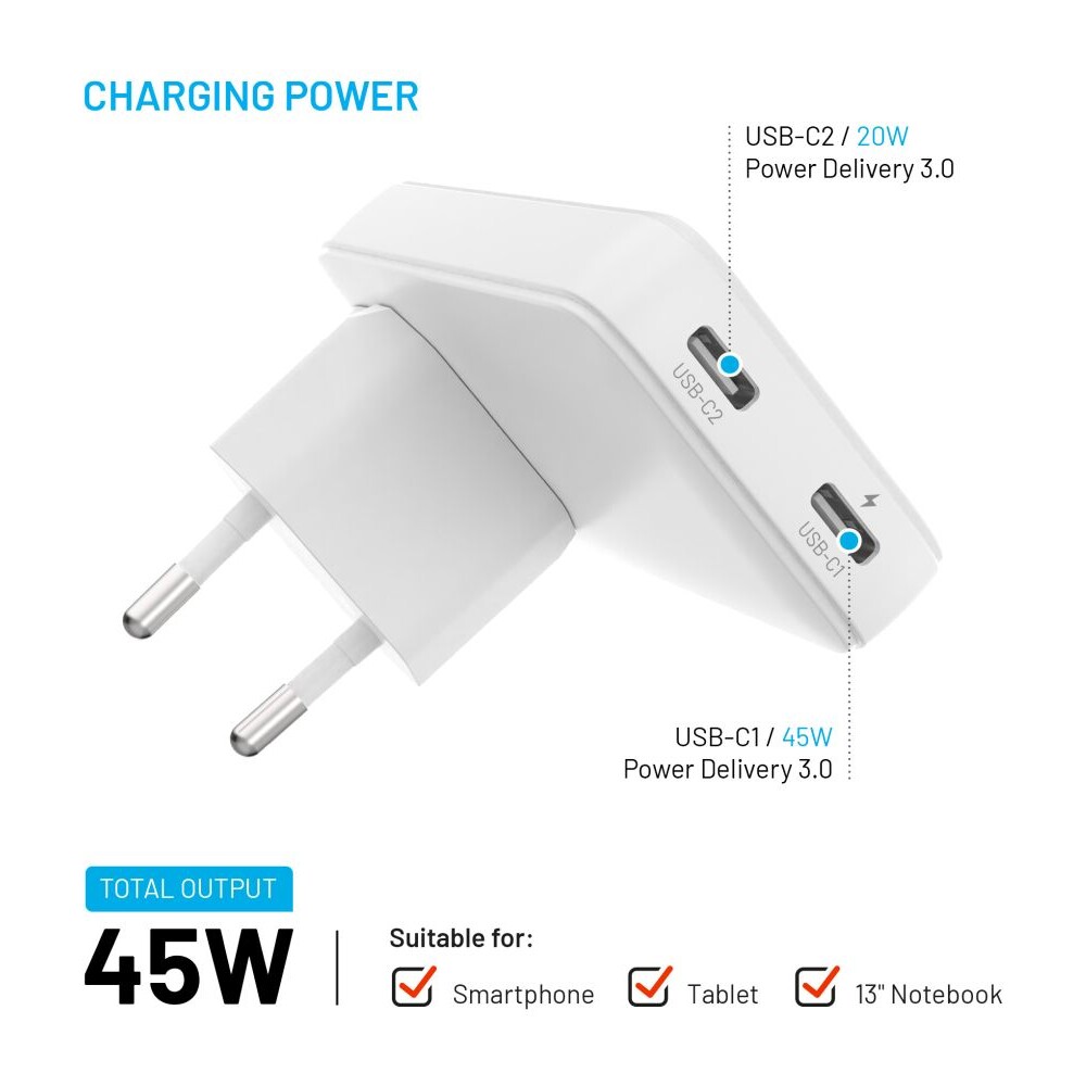 FIXED-Slim-Traveller-GaN-cestovni-nabijecka-s-2x-USB-C-a-adaptery-45W-bila
