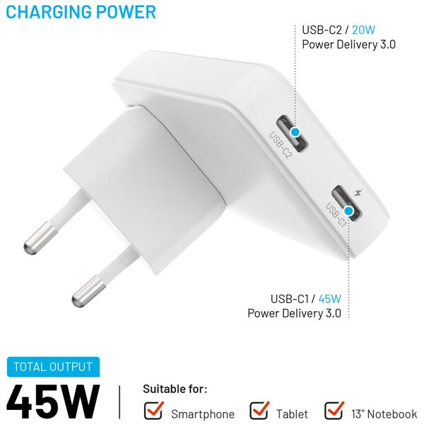 FIXED-Slim-Traveller-GaN-cestovni-nabijecka-s-2x-USB-C-a-adaptery-45W-bila