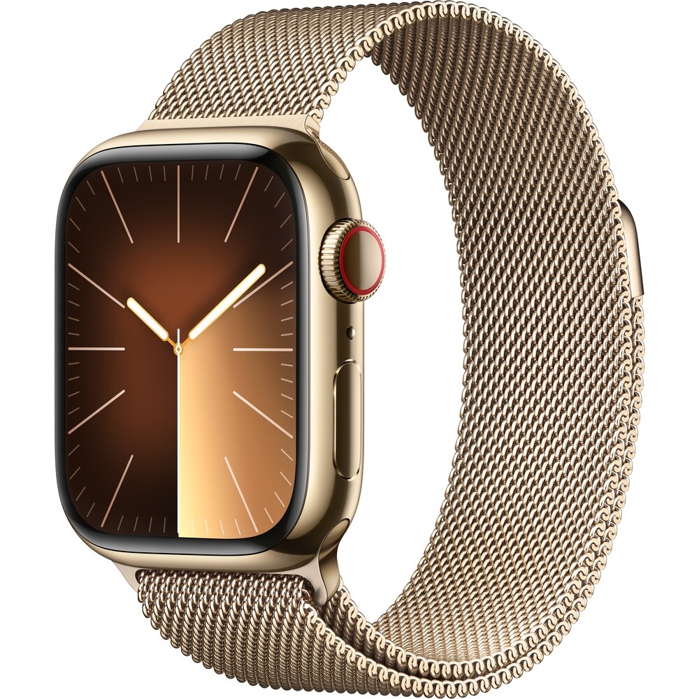 Apple-Watch-Series-9-Cellular-41mm-Zlata-ocel-se-zlatym-milanskym-tahem
