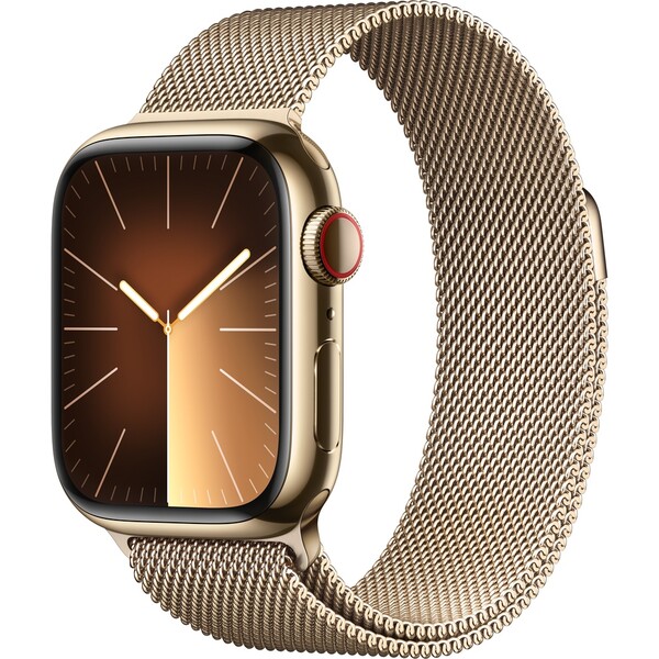 Apple-Watch-Series-9-Cellular-41mm-Zlata-ocel-se-zlatym-milanskym-tahem