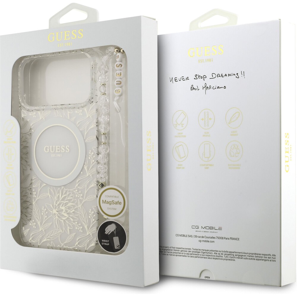 Guess-IML-Flowers-Allover-Strap-MagSafe-kryt-iPhone-17-Pro-Max-bily