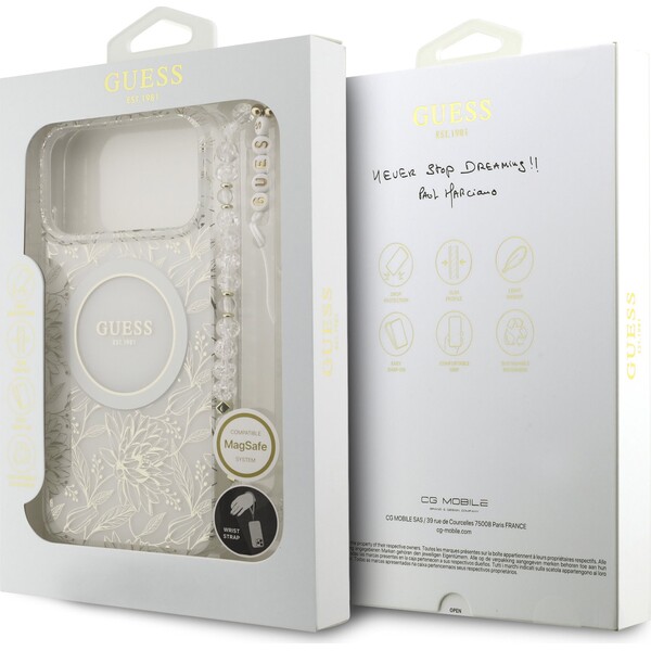 Guess-IML-Flowers-Allover-Strap-MagSafe-kryt-iPhone-17-Pro-Max-bily