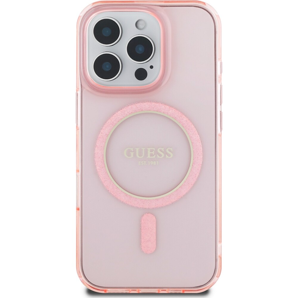 Guess-IML-Glitter-Ring-MagSafe-kryt-pro-iPhone-16-Pro-ruzovy