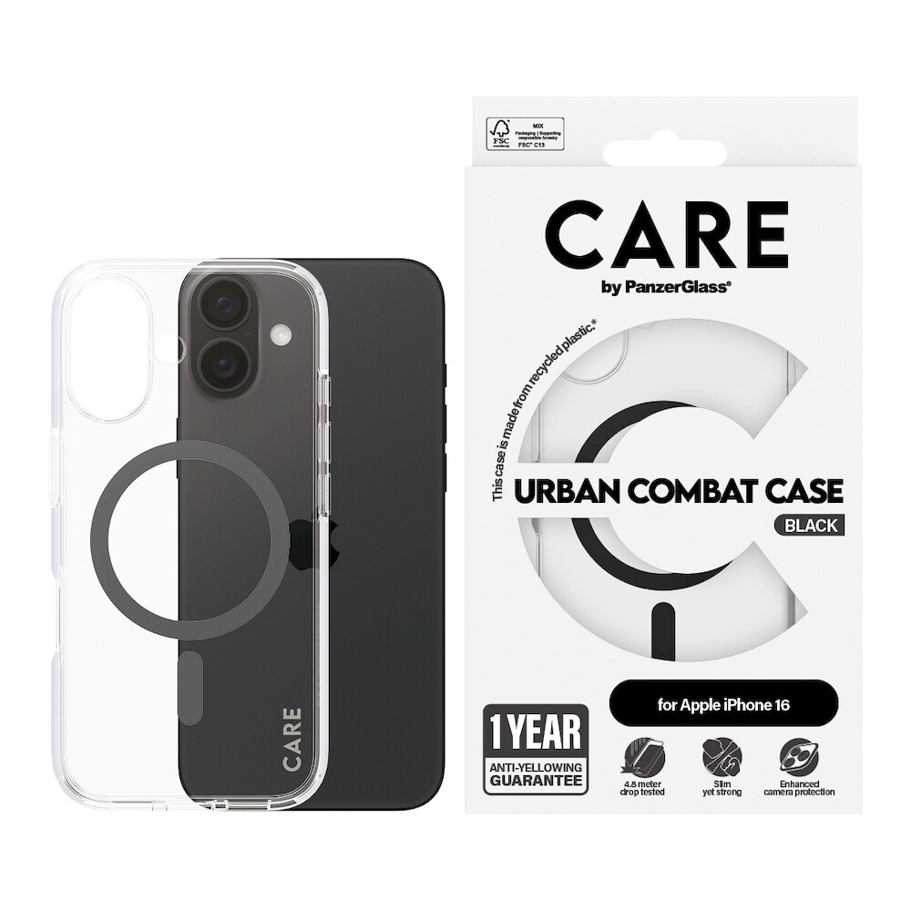 PanzerGlass-CARE-kryt-Apple-iPhone-16-MagSafe-Urban-Combat-ciry-cerny