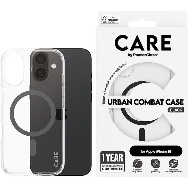 PanzerGlass-CARE-kryt-Apple-iPhone-16-MagSafe-Urban-Combat-ciry-cerny