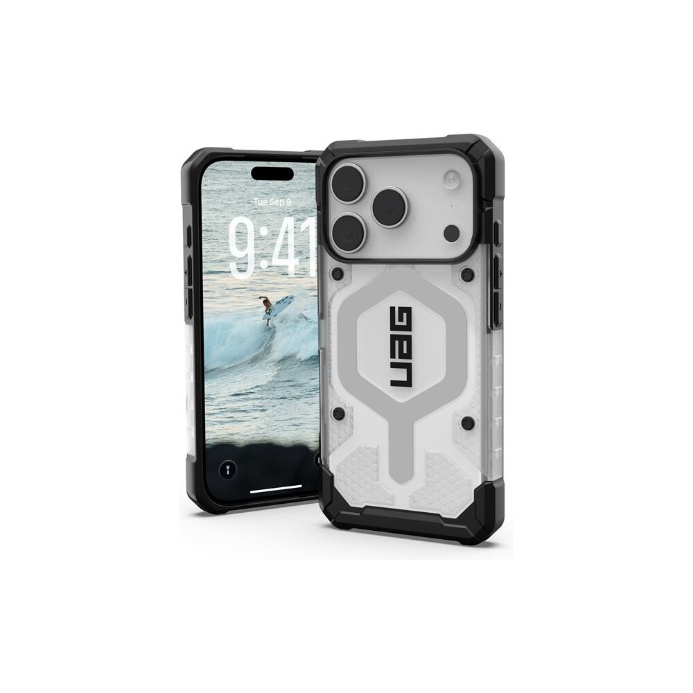 UAG-Pathfinder-Clear-Magsafe-kryt-iPhone-17-Pro-ciry-stribrny