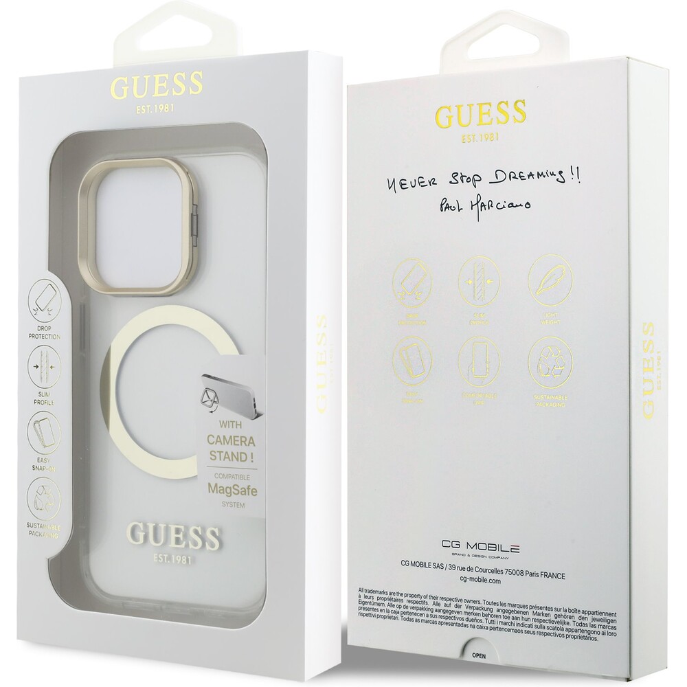Guess-IML-Gold-Outline-Stand-Camera-Frame-MagSafe-kryt-iPhone-15-Pro-ciry