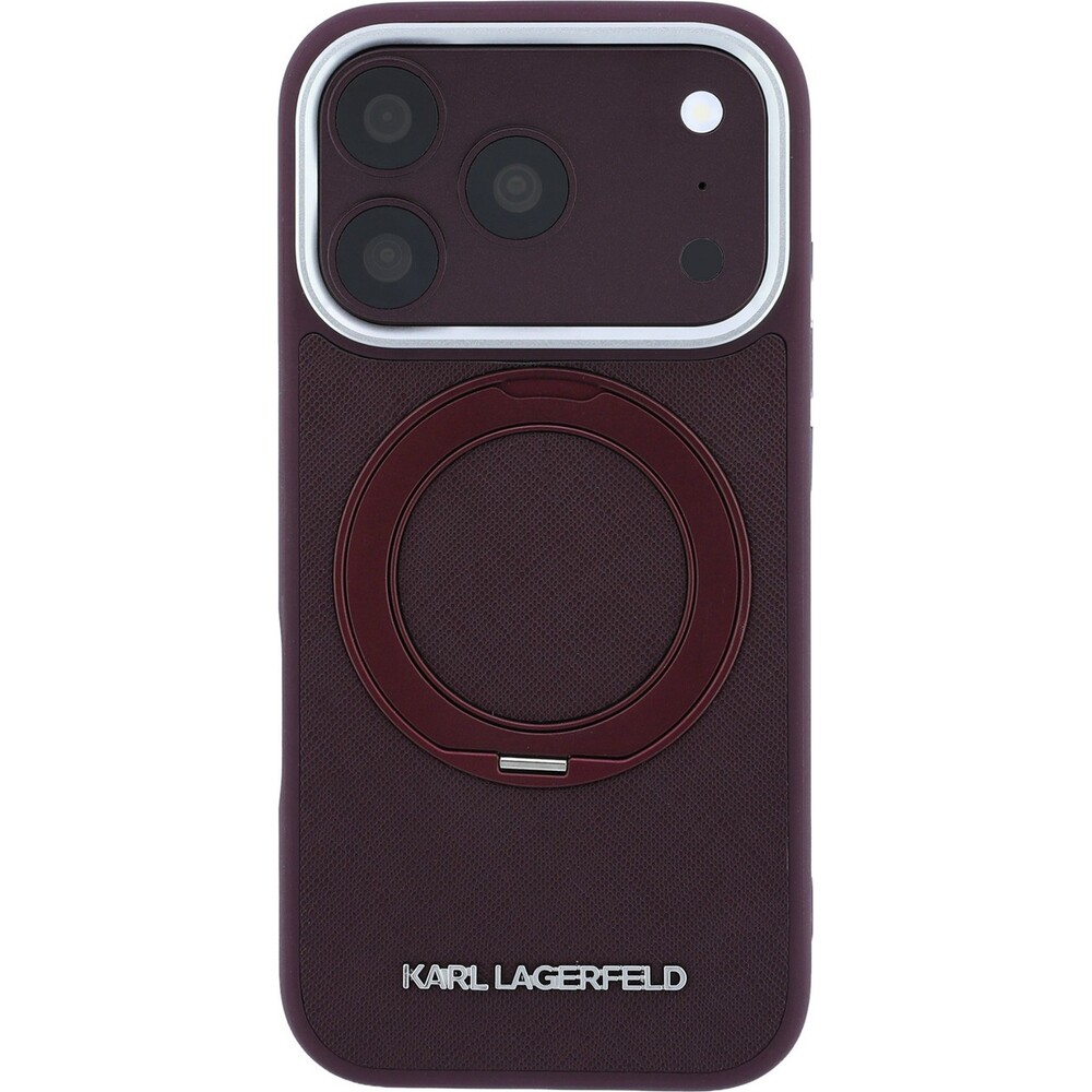 Karl-Lagerfeld-PU-Saffiano-Ring-Stand-MagSafe-kryt-iPhone-18-Pro-Max-vinovy