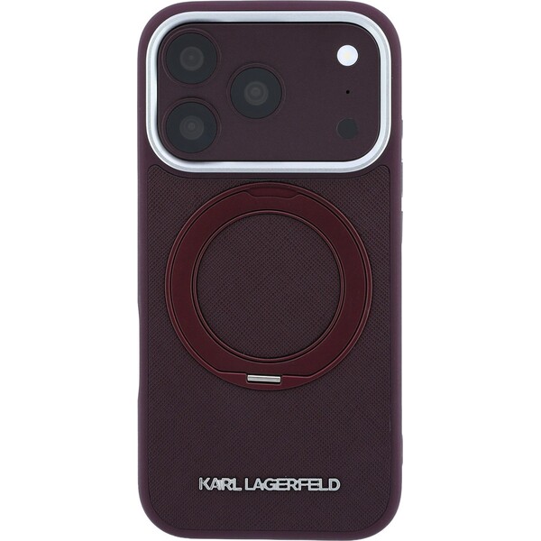 Karl-Lagerfeld-PU-Saffiano-Ring-Stand-MagSafe-kryt-iPhone-18-Pro-Max-vinovy