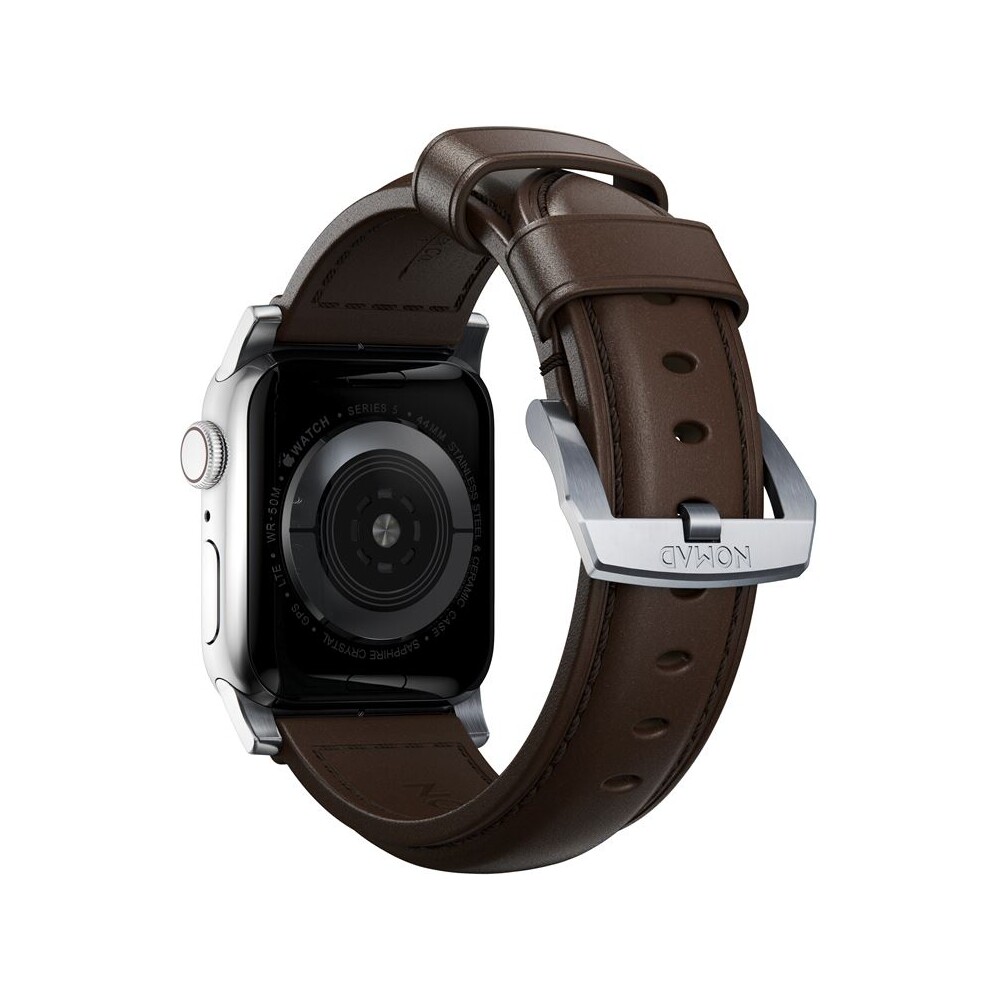 Nomad-Traditional-kozeny-reminek-Apple-Watch-Ultra-49mm-8-7-45mm-6-SE-5-4-hnedy-stribrne-prezky