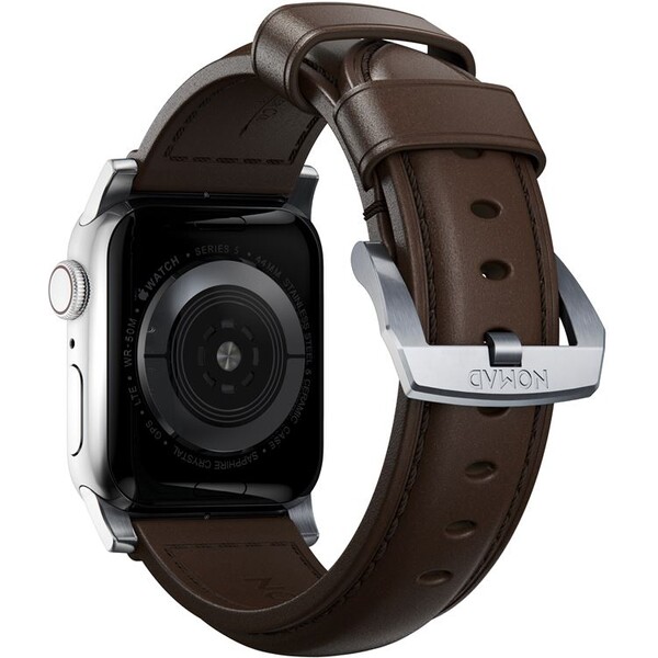 Nomad-Traditional-kozeny-reminek-Apple-Watch-Ultra-49mm-8-7-45mm-6-SE-5-4-hnedy-stribrne-prezky
