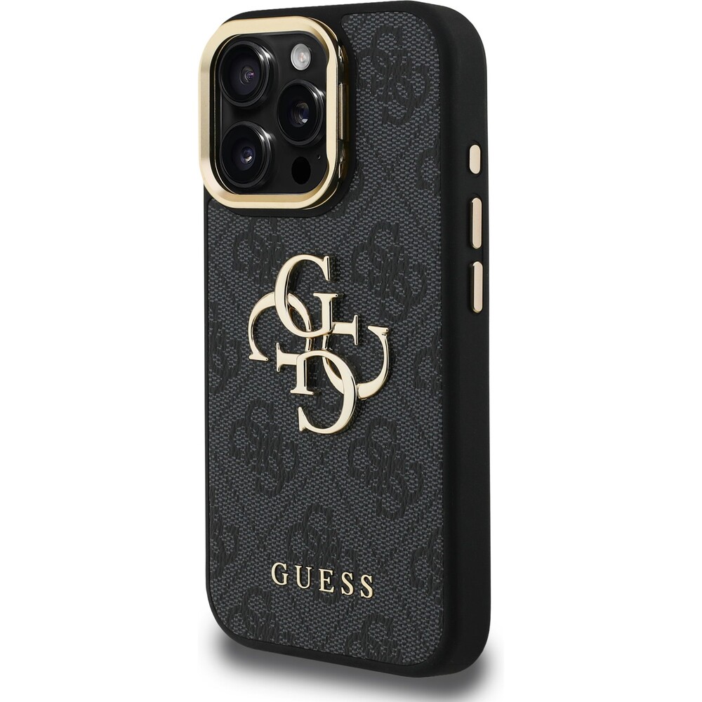 Guess-PU-4G-Metal-Logo-Stand-Camera-Frame-kryt-iPhone-15-Pro-cerny