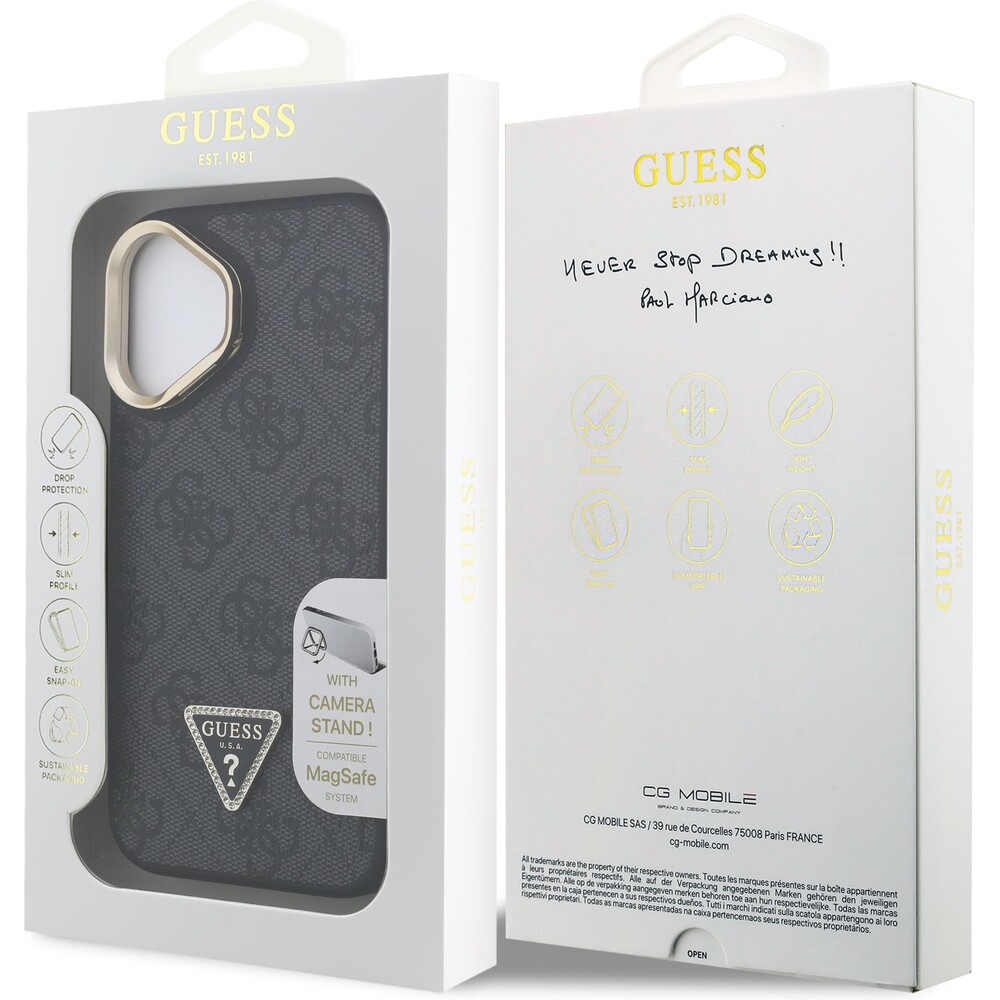 Guess-PU-4G-Strass-Triangle-Logo-Stand-Camera-Frame-MagSafe-kryt-iPhone-16-cerny