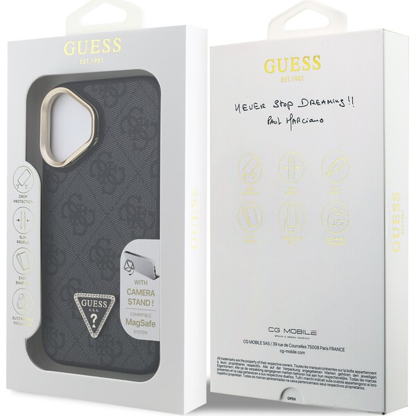 Guess-PU-4G-Strass-Triangle-Logo-Stand-Camera-Frame-MagSafe-kryt-iPhone-16-cerny
