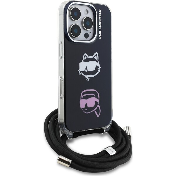 Karl-Lagerfeld-IML-Crossbody-K-CH-Heads-Zadni-Kryt-pro-iPhone-16-Pro-cerny