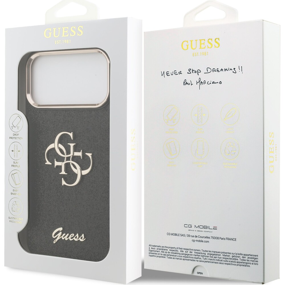 Guess-PU-Fixed-Glitter-4G-Metal-Frame-kryt-iPhone-17-Pro-Max-cerny