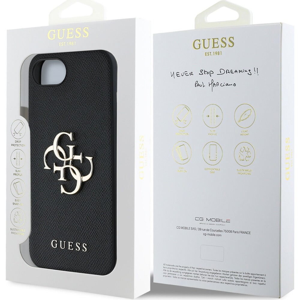Guess-PU-Grained-4G-Metal-Logo-kryt-iPhone-17e-16e-cerny