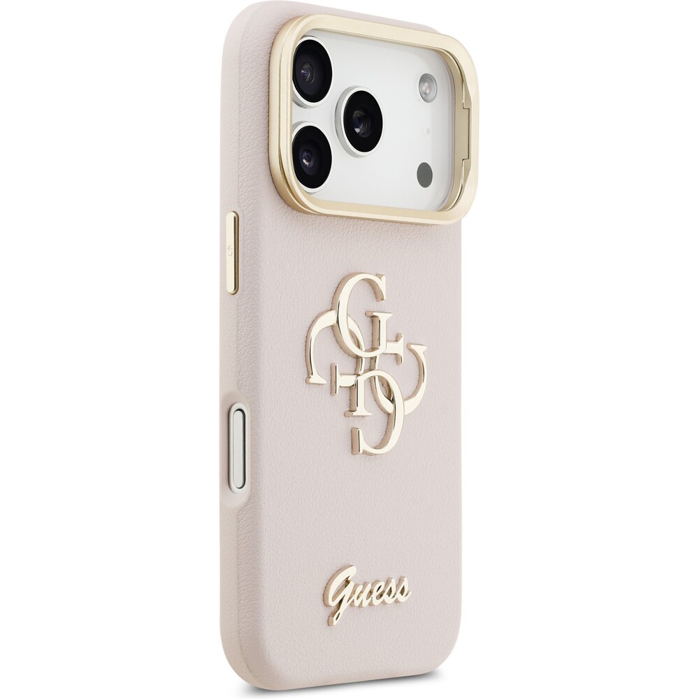 Guess-PU-Grained-4G-Logo-Stand-Camera-Frame-kryt-iPhone-17-Pro-ruzovy