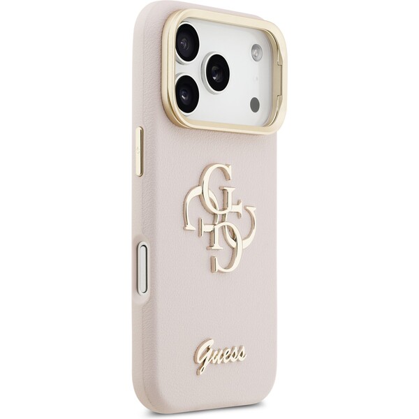 Guess-PU-Grained-4G-Logo-Stand-Camera-Frame-kryt-iPhone-17-Pro-ruzovy