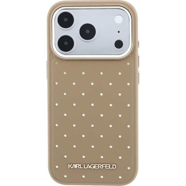 Karl-Lagerfeld-PU-Perforated-Gold-Dots-MagSafe-kryt-iPhone-17-Pro-bezovy