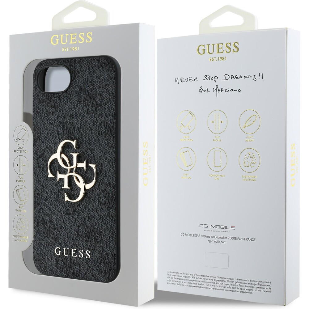 Guess-PU-4G-Metal-Logo-kryt-iPhone-17e-16e-sedy