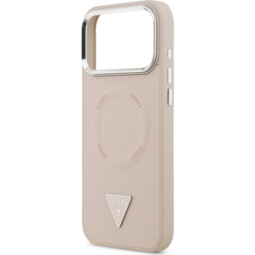 Guess-PU-Leather-Triangle-Logo-MagSafe-kryt-iPhone-17-Pro-ruzovy