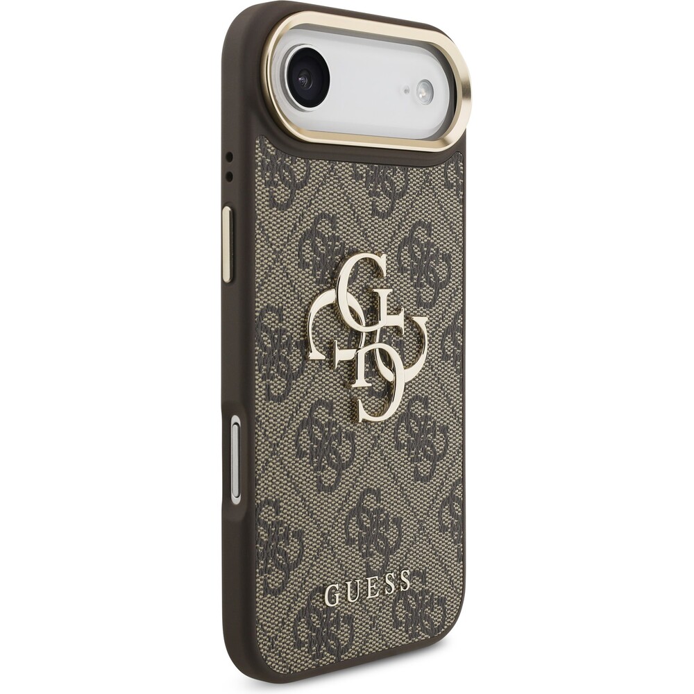 Guess-PU-Leather-4G-Metal-Logo-Gold-Frame-kryt-iPhone-Air-hnedy