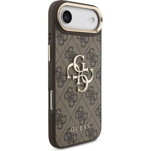 Guess-PU-Leather-4G-Metal-Logo-Gold-Frame-kryt-iPhone-Air-hnedy