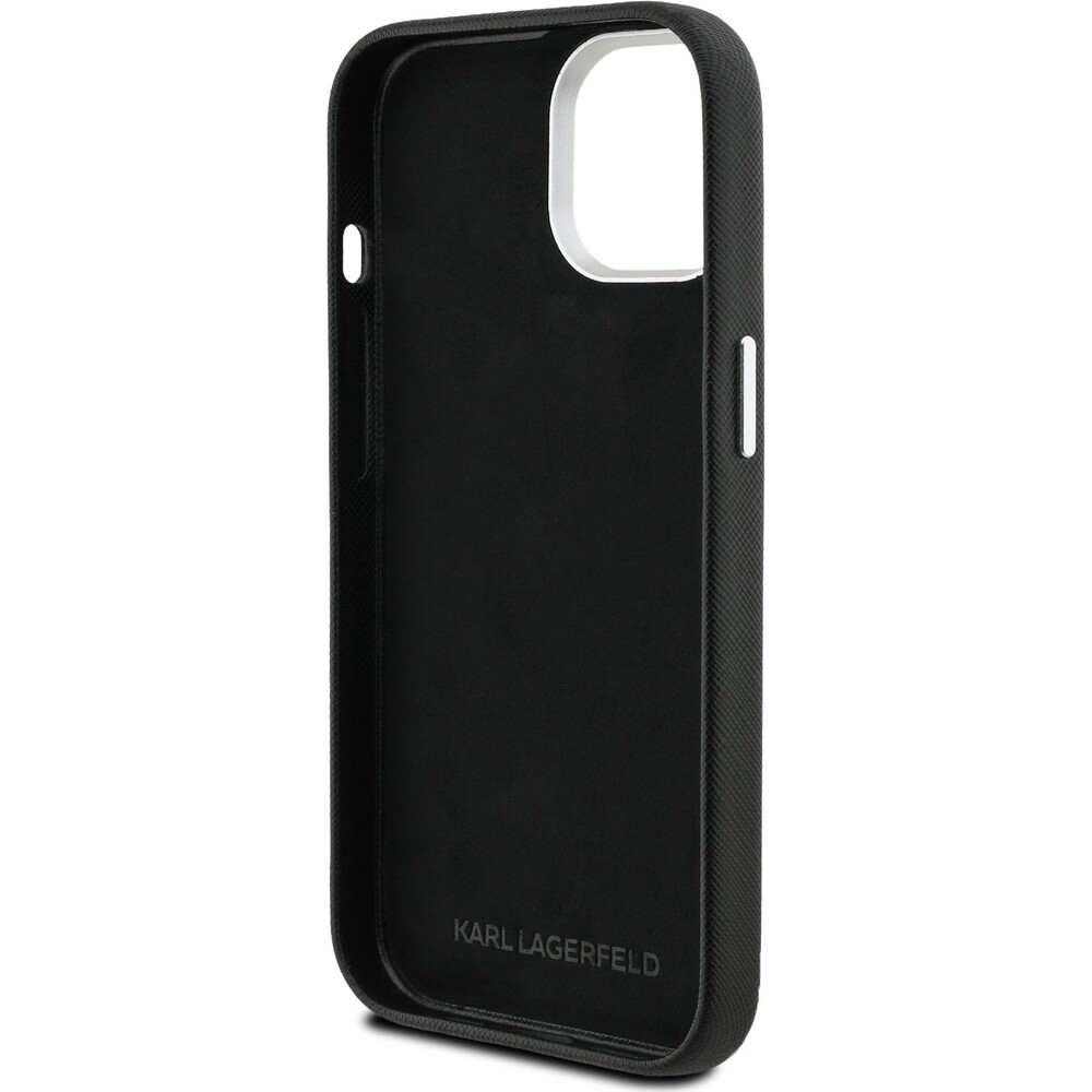 Karl-Lagerfeld-Grained-PU-K-CH-Heads-kryt-iPhone-15-cerny