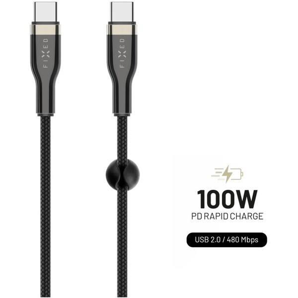 FIXED-USB-C-USB-C-napajeci-kabel-100W-0-5m-cerny