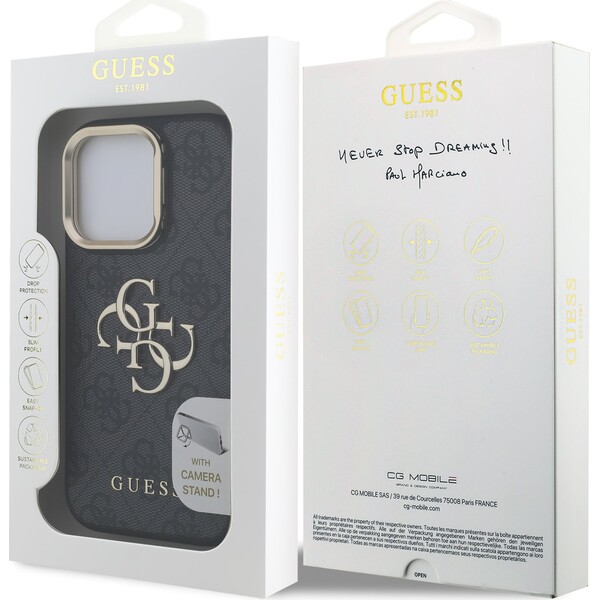 Guess-PU-4G-Metal-Logo-Stand-Camera-Frame-kryt-iPhone-15-Pro-Max-cerny