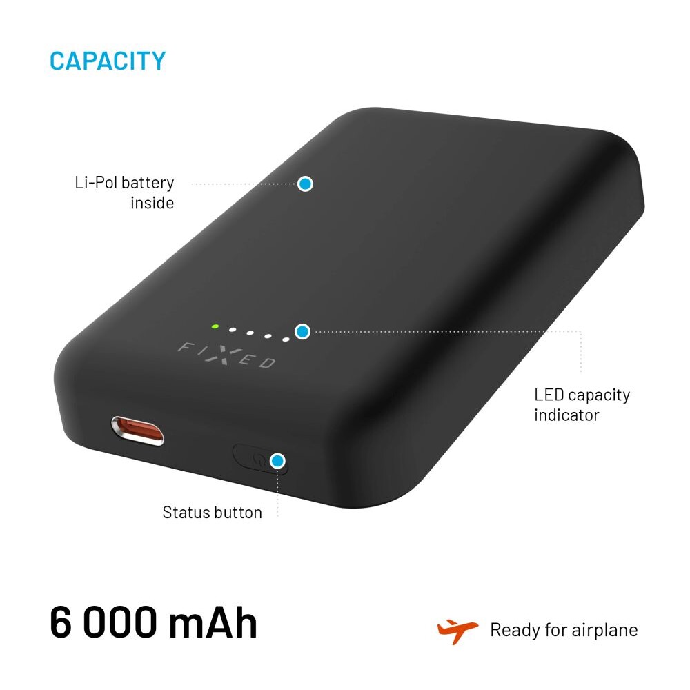 FIXED-MagZen-powerbanka-s-bezdratovym-nabijenim-a-Magsafe-6000-mAh-cerna