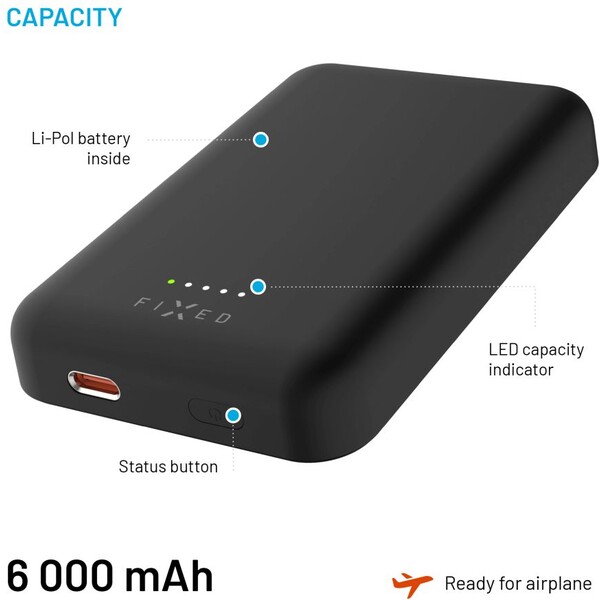 FIXED-MagZen-powerbanka-s-bezdratovym-nabijenim-a-Magsafe-6000-mAh-cerna