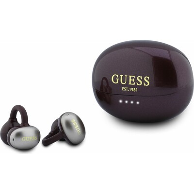 Guess Metallic Finish Classic Logo OWS bezdrátová sluchátka vínová