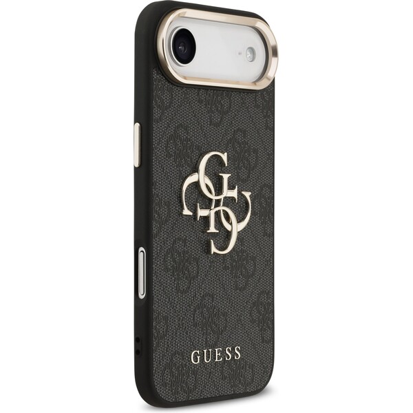 Guess-PU-Leather-4G-Metal-Logo-Gold-Frame-MagSafe-kryt-iPhone-Air-cerny
