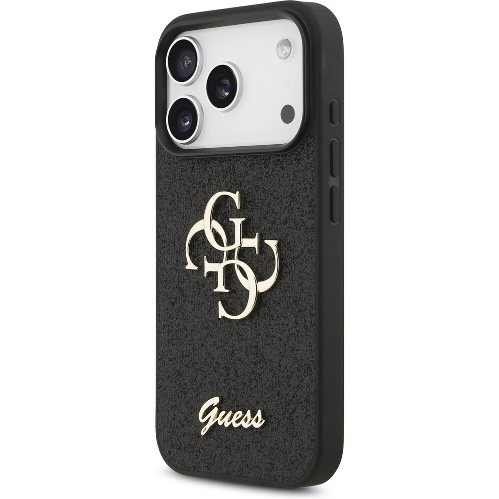Guess-PU-Fixed-Glitter-4G-Metal-Logo-kryt-iPhone-17-Pro-cerny