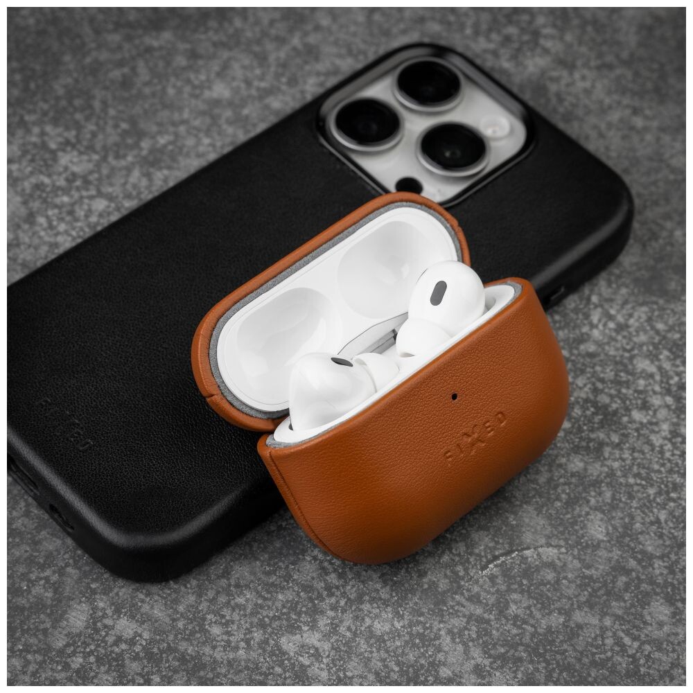 FIXED-PodsLeather-kozene-pouzdro-s-MagSafe-pro-Apple-AirPods-Pro-2-hnede