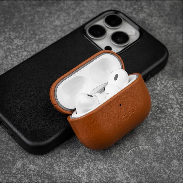 FIXED-PodsLeather-kozene-pouzdro-s-MagSafe-pro-Apple-AirPods-Pro-2-hnede