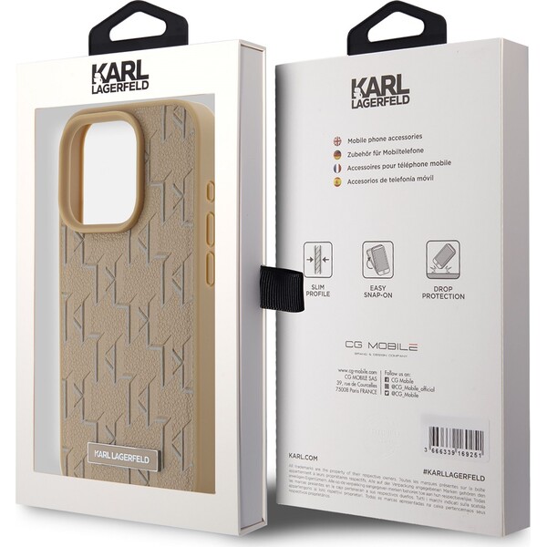Karl-Lagerfeld-PU-Leather-Monogram-Metal-Logo-MagSafe-zadni-kryt-iPhone-14-Pro-Max-bezovy