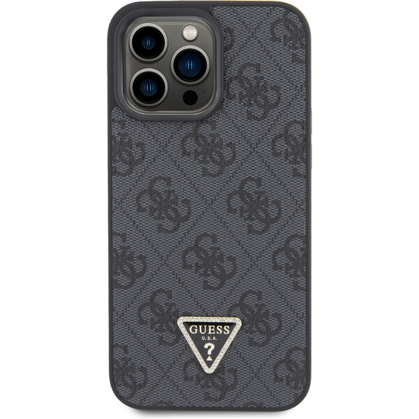 Guess-PU-4G-Strass-Triangle-Metal-Logo-kryt-iPhone-15-Pro-Max-cerny